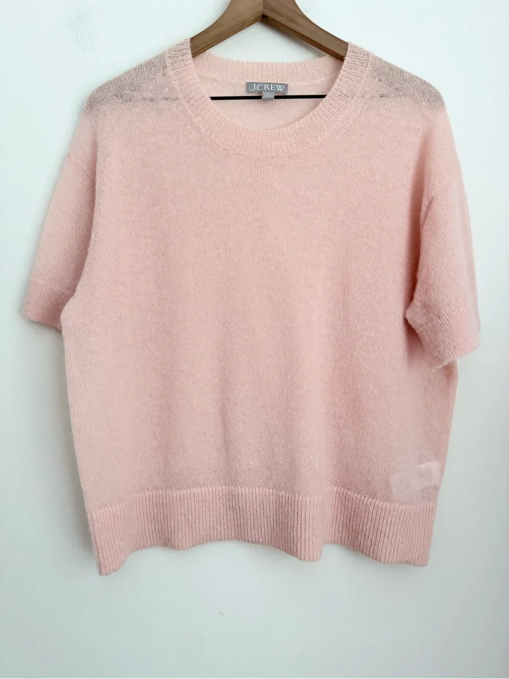 J. Crew Pink Boxy Short Sleeve Sweater Alpaca Wool blend sheer M